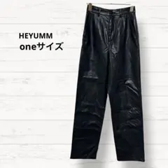 【ヘユムHEYUMM】ズボン 皮素材 黒色 無地 oneサイズ 3005