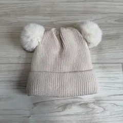 ダブルポンポン ニット帽 ベージュのサムネイル