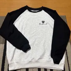 ハートプリント ラグラン長袖スウェット グレー×ブラック