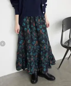 新品未使用 スローブイエナ プリントティアードスカート 手洗い可能