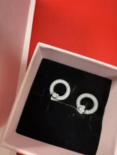 【未使用】PANDORA Pavé & ロゴ サークル リバーシブルピアス