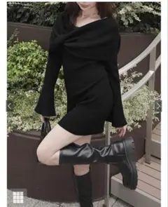 2wayケープ付きオフショルダーニットワンピース