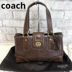 COACH ハンドバッグ ターンロック シグネチャー ロゴチャーム ブラウン