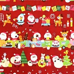 E-①クリスマス 生地 3枚×約50㎝×50cm、サンタがいっぱい