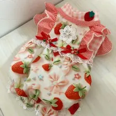 ハンドメイド♡犬服 苺の重ね着風バルーンワンピース