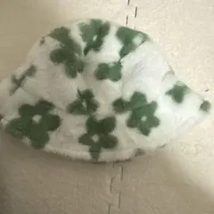 花柄 ファー バケットハット グリーン