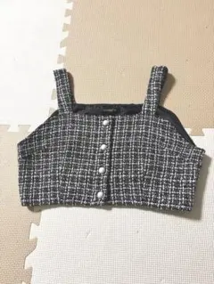 HOTPING チェック柄 クロップドビスチェ ツイード ジレ ショート丈 韓国