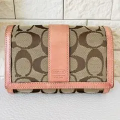 COACH 三つ折り財布 シグネチャー ピンク レザー コンパクト レディース