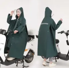 ダークグリーン フード付きロングレインコート