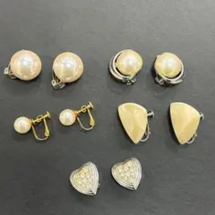 イミテーション　イヤリング　5ペア　石付き　パール風　ゴールド　シルバー　メッキ