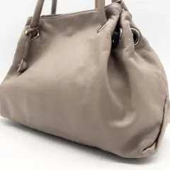 C55 良品 フルラ レザー シボ革 トートバッグ 肩掛け グレージュ 巾着
