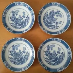 【瀬戸焼】陶器　青い花柄のお皿4枚セット