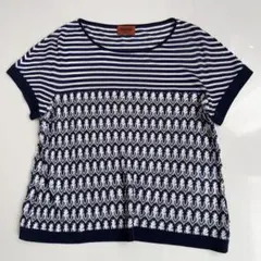 MISSONI ♡ ボーダー×植物モチーフ がぎ編みニットプルオーバー　ネイビーのサムネイル