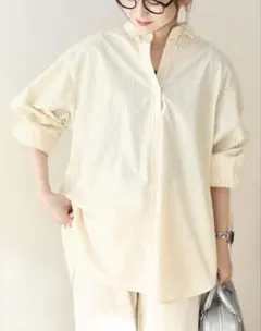 ストライプ 長袖シャツ アイボリー