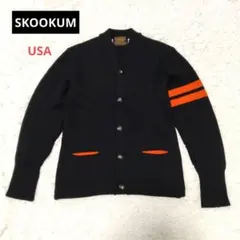 【USA製】スクーカム SKOOKUM レタードカーディガン 34 黒×オレンジ