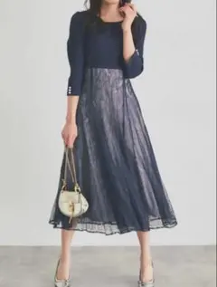 リボン付きロングワンピース ネイビー トッコクローゼット