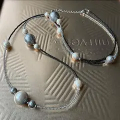 コットンパールのロングネックレス　白　黒　シルバー　大ぶり　ビーズおしゃれ