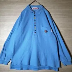 ミキハウス 長袖ポロシャツ M〜L 水色 カラフルボタン 刺繍 日本製 古着