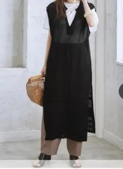 メッシュノースリーブロングニットベストL