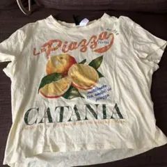 H&M オレンジ　プリントTシャツ　半袖　Mサイズ　イエロー　半袖tシャツのサムネイル