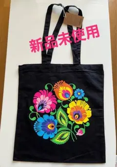 新品未使用　タグ付き　エコバッグ　ポーランド　ヴィチナンキ　花柄　ブラック