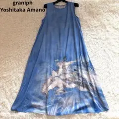 美品　完売品　グラニフ×天野喜孝コラボ　天馬之夢ノースリーブワンピース☆ブルーのサムネイル