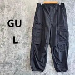 n302【GU】スーパーワイドカーゴパンツ ブラック L 349056