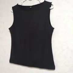 UNIQLO クレープジャージーボートネックＴ ノースリーブ 黒 M