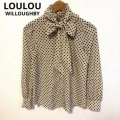 ルルウィルビー 美品 ドット柄 リボンボウタイ フリルネックブラウス シアー 2 ルルウィルビー 美品 ドット柄 リボンボウタイ フリルネックブラウス