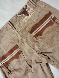 送料込み★EDWIN　464XVS　ブラウン系ダメージデニム日本製　size32のサムネイル