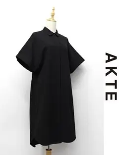 ZO-N322/AKTE アクテ ひざ丈シャツワンピース M～L 黒 春夏秋のサムネイル