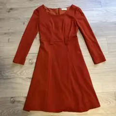 kayMe レッド 長袖ひざ丈ワンピース