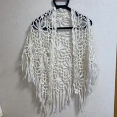 ストール　白　花柄模様