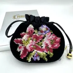 新品 FEILER フェイラー 巾着ポーチ 花柄 シュニール 黒