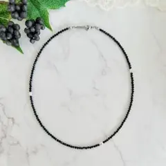 ◇天然石◇ ブラックスピネル　シルバー　シンプルネックレス　サージカルステンレス