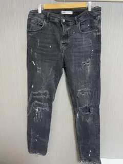 ZARA スキニーデニム ブラック ダメージ加工
