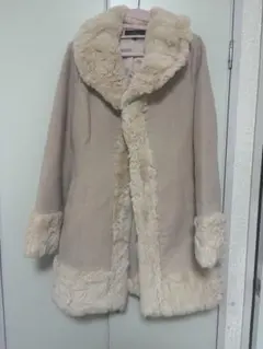 ファー付きロングコート Mサイズ ベージュ