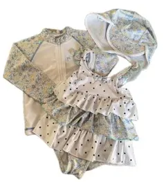 ベビー　キッズ　水着　花柄　水玉　女の子　90センチ　3点セット