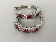 美品★ルビー★ダイヤ入り★シルバー★フープピアス★シルバーピアス★ピアス】のサムネイル