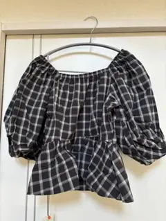 【新品・未使用】オフショルダー チェック柄 半袖シャツ