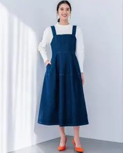 訳あり組曲L 大きいサイズ7ライトデニム ジャンスカ ロングワンピースオンワード