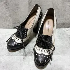 JILL STUART ヒール付きローファー ウィングチップ 黒・白 22.5