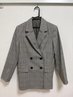 GU テーラードダブルブレストジャケット チェック グレー M
