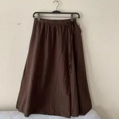 DHC ブラウンフレアスカート ウエスト後ろゴム綿、レーヨン、麻素材　9号サイズ