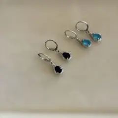 ドロップストーン ピアス 2色セット