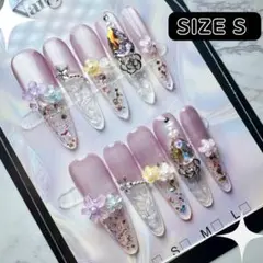 【現品限定】透明感ガラスフレンチ ピンクパープルマグ スパロン ネイルチップ