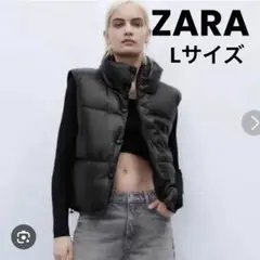 ZARA フェイクレザーダウンベスト Mサイズ ブラック