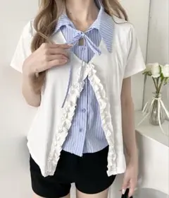 Loueme シャツレイヤードフリルカーディガンのサムネイル