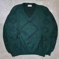 希少 90s vintage 長袖ニット Vネック グリーン イタリア製 ユーロ