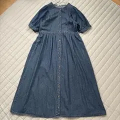 ehka sopo エヘカソポ デニム切り替えパフ袖ロングワンピース 半袖